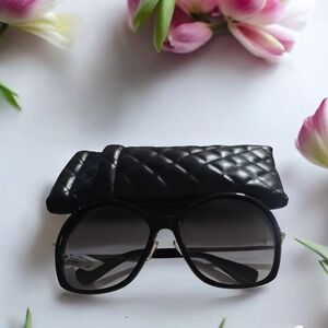 Max Mara Sunglasses Oversized Round Black Gold Designer Frames Women NWT & Case